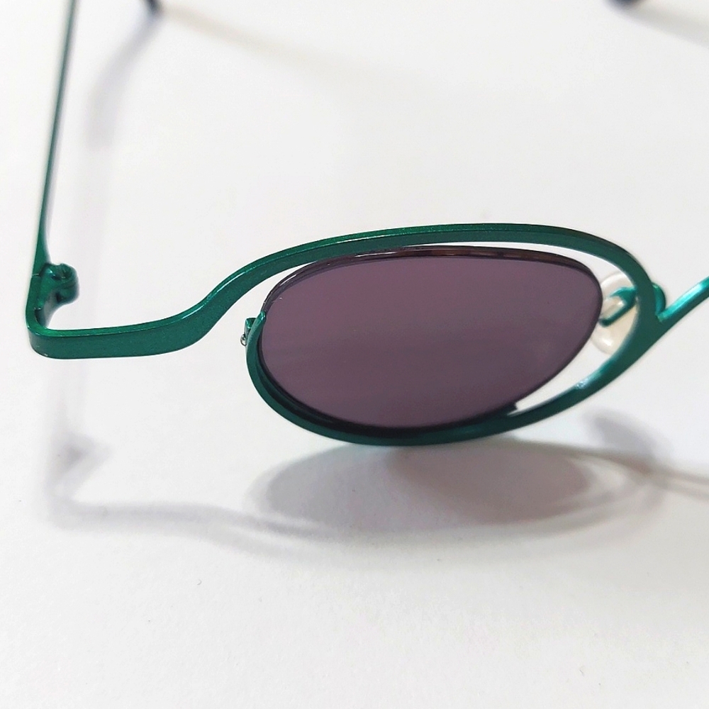 Theo Dozy Slim Green Frame Dark Lens Ladies Sunglasses - Picture 2 of 6